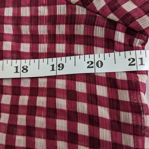 American Rag Cie Button-up Blouse Sheer Top Womens XL Red White Gingham Roll-Tab - Picture 14 of 15